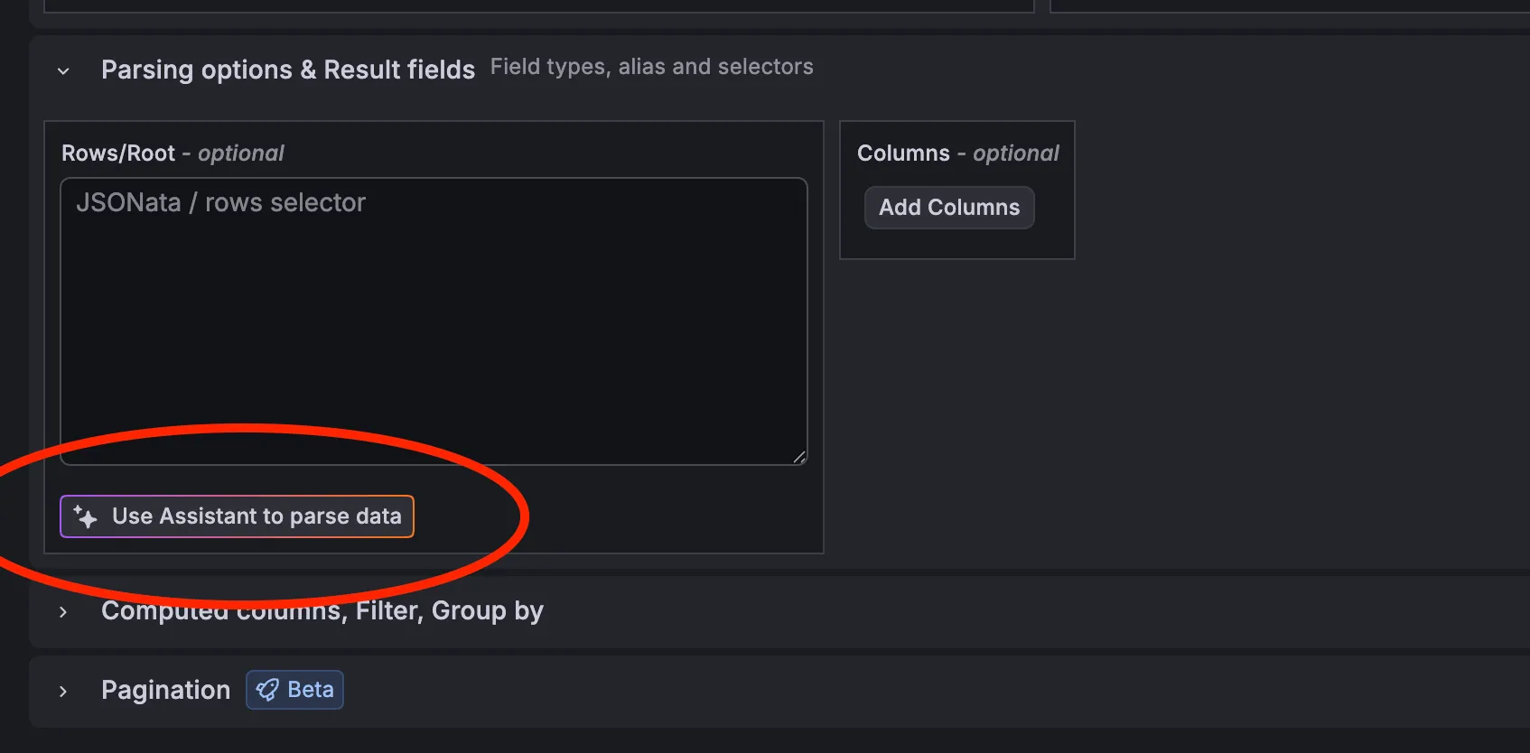 Using the Grafana assistant to help with query parsing
