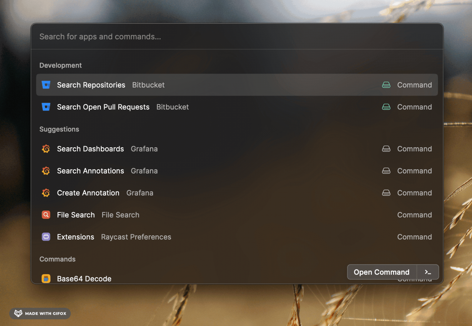 Bitbucket Search Raycast extension preview